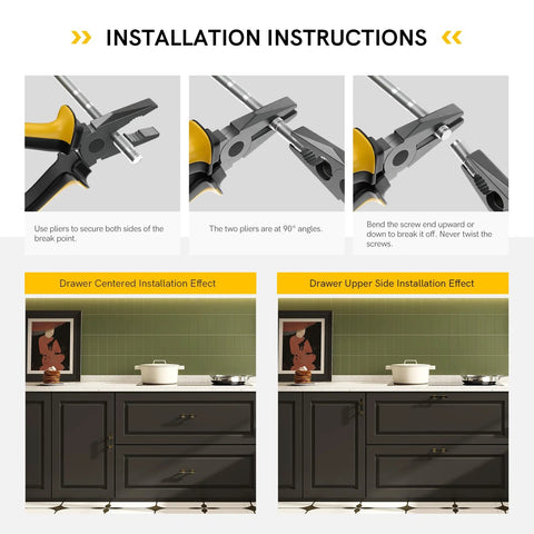 Installation instructions for 10 Pack Cabinet Pulls 3 Inch Hole Centers 5 Inch Overall Length Square Zinc Alloy Black And Gold Handles