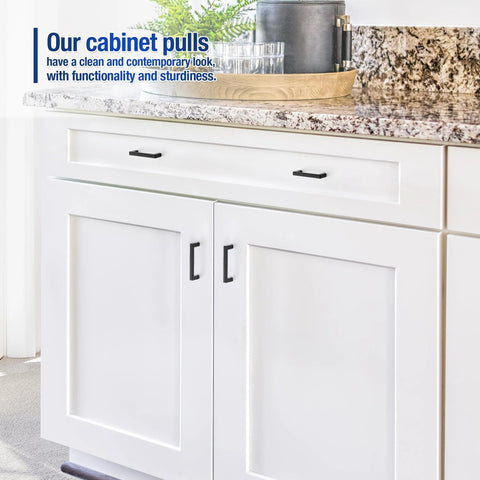 30 Pack Cabinet Pulls Slim Square Bar 3 Inch Hole Center Matte Black Solid Build Modern Look Easy Install on white kitchen cabinets