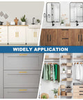 Two Pack Silver 5.5 Inch Square Cabinet Pulls Stainless Steel Drawer Handles for cupboards and drawers, demonstrated in various room setups.