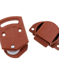 Sliding Door Cabinet Roller Gear Track Panel Internal Kit Two Pack With Screws Durable Plastic Replacement For Wardrobe And Cabinet Sliding Doors Easy Install Reusable Components Ideal For Drawer And Cabinet Door Track Systems, brown plastic pieces with roller