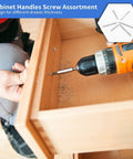 Installing a drawer handle with M4 Cabinet Screws Kit 200 Pieces 25 To 50mm Silver Pan Head Phillips Drive Stainless Steel Assortment