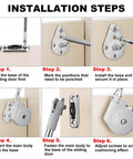 Installation steps for 105 Degree Soft Closing Support Rod Hinges, showing step-by-step guide for cabinet and toy box doors.