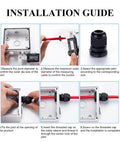 Installation guide showing steps to install M25x1.5 Cable Gland 2 Hole Waterproof IP68 Nylon Joint with adjustable locknut in an enclosure.