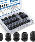 25 Pack Cable Gland Kit With IP68 Waterproof Nylon Cord Grips PG7 To PG16 For Electrical Junction Box Wiring, displayed in box.