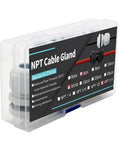 Cable Strain Relief Grommet Kit For Outdoor Electrical Installations, Five Pack NPT Three Quarter Inch, Waterproof Seals For Starlink And Satellite Cables, Fits 13 To 18 Millimeters, Rubber Clamp And Washer, Weatherproof, UV Resistant, Reusable Case in clear box with label.