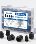 25 Pack Cable Gland Kit With IP68 Waterproof Nylon Cord Grips PG7 To PG16, dustproof and weatherproof for electrical use.