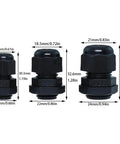 15Pcs Cable Gland Sealing Fittings Set For PG7 PG9 PG11 Plastic Cable Glands With Sealing Ring sizes shown with dimensions