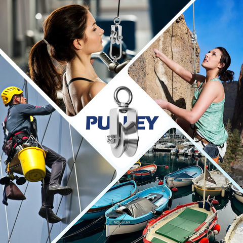 Cable Pulley Wheel 304 Stainless Steel Swivel Pulley With Ball Bearing in gym, climbing, industrial, and marine settings