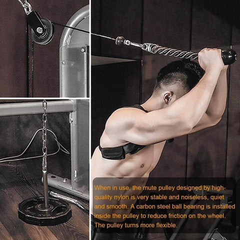 Cable Pulley - 3.54 In/90 mm 360 Degree Rotation Traction Wheel on a home gym setup with user performing cable exercises