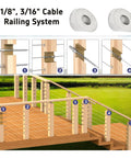 Illustration of 10 Pcs 30 Degree Beveled Washers For Cable Railing 316 Stainless Marine Posts in use on a deck system.