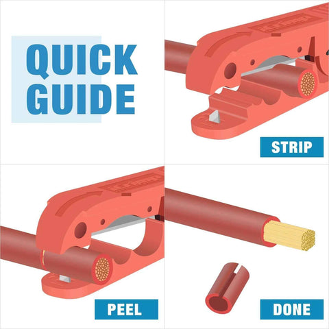 Quick guide for using Cable Stripper for AWG 12 to 4/0 Round Cables With Radial Cutting Design for precise insulation removal.