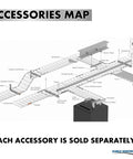 Diagram of wire mesh cable tray system with labeled accessories, showing NEC approved strengthening bar coupler splice connection hardware.