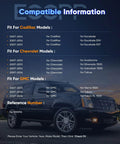Compatibility chart for 515096 Front Wheel Hub Bearing Assembly for Chevy Cadillac GMC models listed with vehicle in sunset background.