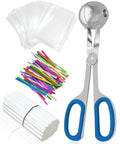 All In One Cake Pop Making Kit With 100 Sticks 100 Clear Treat Bags 100 Colorful Twist Ties Stainless Steel Cake Pop Scoop And Mold