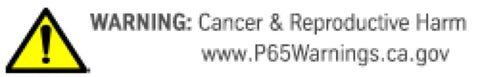 Warning sign for cancer and reproductive harm with link to www.p65warnings.ca.gov