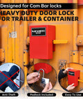 Protect valuables with a heavy duty door lock kit built for cam bar style latches on shipping containers, semi trailers, and conex lids, including a padlock and rugged housing for anti theft security and durable weatherproof protection.