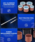 Cam Bearing Removal and Installation Tool Set showcasing adapters, heat-treated steel shafts, and rubber sleeves for durability and protection.
