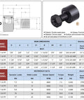 Technical diagram and specifications for Cam Follower Bearings 2 Pcs CF 1 1/4 SB with double rubber seals and hex hole, 31.75mm bore.