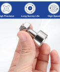 Hand holding Cam Follower Track Runner Bearings Set 3 Pack CF10 KRV22 X Needle Roller Stud 22mm M10 Hex for machine tools.