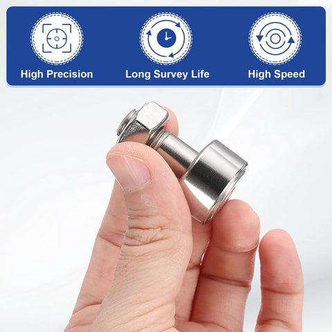 Hand holding Cam Follower Track Runner Bearings Set 3 Pack CF10 KRV22 X Needle Roller Stud 22mm M10 Hex for machine tools.