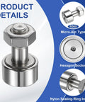 Image of Cam Follower Track Runner Bearings Set 3 Pack CF10 KRV22 X Needle Roller Stud Track Bearing showing hex socket and sealing ring