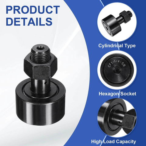 uxcell CF-1-5/8-SB CR26 Cam Follower Track Runner Bearings, chrome steel roller stud track bearing details with hexagon socket