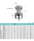 Cam Follower Track Runner Bearing For Linear Motion 304 Stainless Steel Needle Roller Stud Type With 32mm Roller Diameter And M12 Stud Flat Type Hex Socket Rust Resistant High Strength Uxcell CF12 1 KR32 X Cam Follower with size chart