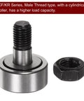 Four Pack Cam Follower KR32 CF12-1 Needle Roller Bearing with M12x1.5 thread, cylindrical roller shown with nut for machinery.
