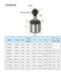 Diagram of Cam Follower Needle Roller Bearing Set 2Pcs KR16 CF6 With M6x1.0 Thread and dimension chart