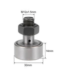 Cam Follower With Needle Rollers For Heavy Duty Cam And Track Applications KR30 Featuring 30mm Roller Diameter And 14mm Roller Width M12 Stud M12x1.5mm Thread Sealed Bearing Steel Construction For High Static And Dynamic Loads Uxcell.