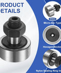 Cam Follower Track Runner Bearings 3 Pack Built Tough CF12 1 KR32 PPX Chrome Steel with M12 Hex Socket, detailed view.