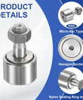 Cam Follower Track Runner Bearing with beefed-up 13mm roller, 10mm width, flat type needle roller, 440 stainless steel, M5 stud