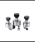 Cam follower track roller bearings, 19mm diameter, stud-type, stainless steel with black hex nuts; set of 4