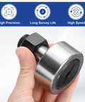 Hand holding Cam Follower Track Runner Bearing C-CF20/KRV52 X Needle Roller Stud with slotted head for machinery.