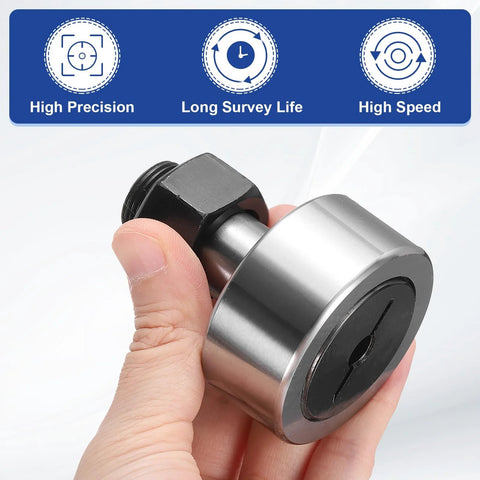 Hand holding Cam Follower Track Runner Bearing C-CF20/KRV52 X Needle Roller Stud with slotted head for machinery.