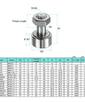 Diagram of Cam Follower Track Runner Bearing With Beefed-Up 13mm Roller Diameter And 10mm Width, 440 Stainless, M5 Stud, product specifications.