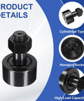 Cam Follower Track Runner Bearing with 2 1/4 inch roller diameter, 57.15mm, 7/8-14 UNF stud, CF-2-1/4-SB, chrome steel, close-up view.