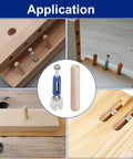 Versatile 120Pcs Cam Lock Furniture Hardware Kit showing application with cam locks, dowel pins, and fasteners in wooden panels.