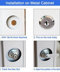 Secure cabinets, drawers, mailboxes and tool boxes with 5/8 inch keyed-alike cam locks installation steps on metal cabinet