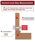 Diagram showing lock size measurement for keyless thumb twist cam lock for RVs, boats, storage compartments, and outdoor showers.