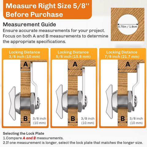 Measurement guide for Five Eighths Inch Thumb Operated Offset Cam Lock Set Keyless Five Piece Compartment Lock For RV Camper