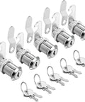 Keyed alike cam lock set with a one and one eighth inch cylinder that fits panels up to nine tenths inch thick, showing keys and locks