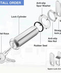 2 Pack 2-1/8 Inch Cam Lock Set For Thick Cabinets And Drawers RV Storage And Tool Boxes Keyed Alike Heavy Duty Stainless Steel With Chrome Plating Dust Shutter Protects Keyhole Rust Resistant, showing lock cylinder and parts.