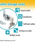 Six-Pack Tubular Cam Locks With Keys Provide Keyed-Alike Security For RV Cabinets And Trailer Doors; One-Key Operation, Two Key Slots, And Keys Removable When Locked Or Unlocked, Fitting Up To One Half Inch Material displayed with features and keys