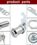 Cam Lock Set For Cabinets With Keyed Alike One And One Eighth Inch Cylinder For File Cabinets Lockers Mailboxes Drawers And Tool Boxes Made From Chrome Plated Zinc Alloy Corrosion Resistant And Durable Security with components shown including keys and lock parts.