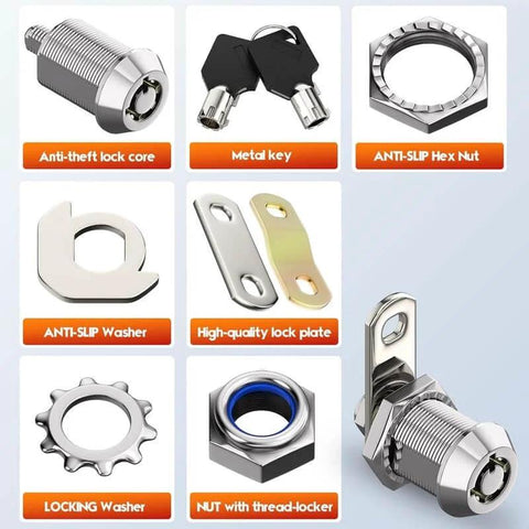 Components of Six Pack Cam Lock Set With Keys For Toolbox Cabinet Mailbox And RV Storage Keyed Alike Durable Zinc Alloy Construction