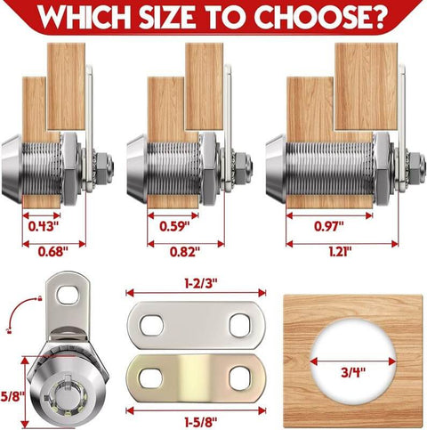 Diagram showing dimensions of Six Pack Cam Lock Set With Keys For Toolbox Cabinet Mailbox And RV Storage, zinc alloy construction.