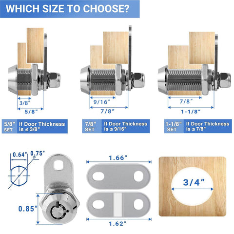 Keyed Alike RV Storage Locks 1-1/8 Inch Fits Up To 7/8 Inch Door Thickness Camper And Trailer Lock Set diagram with dimensions