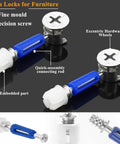 120Pcs Cam Locks Furniture Hardware Kit 3 In 1 Eccentric Connectors Nuts Bolts Dowels For Assembly And Repair shown with components and labels