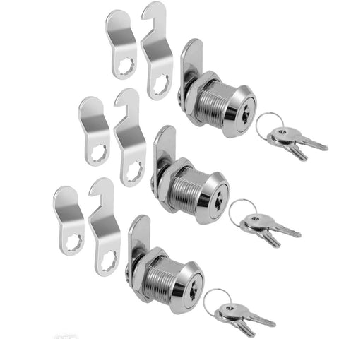 Secure your tool boxes, mailboxes, RV compartments and pickup trucks with this 3-pack of 5/8 inch keyed-alike cam locks in durable zinc alloy, featuring easy-to-use keys and consistent fit for doors under 3/8 inch thick.